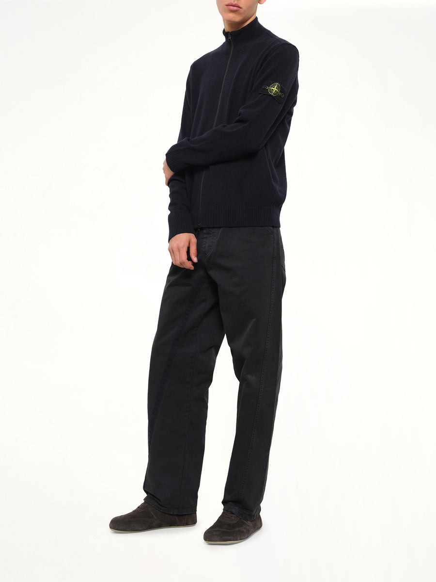 5100023 Light RWS Geelong Wool Zip-Up Cardigan in Navy Blue