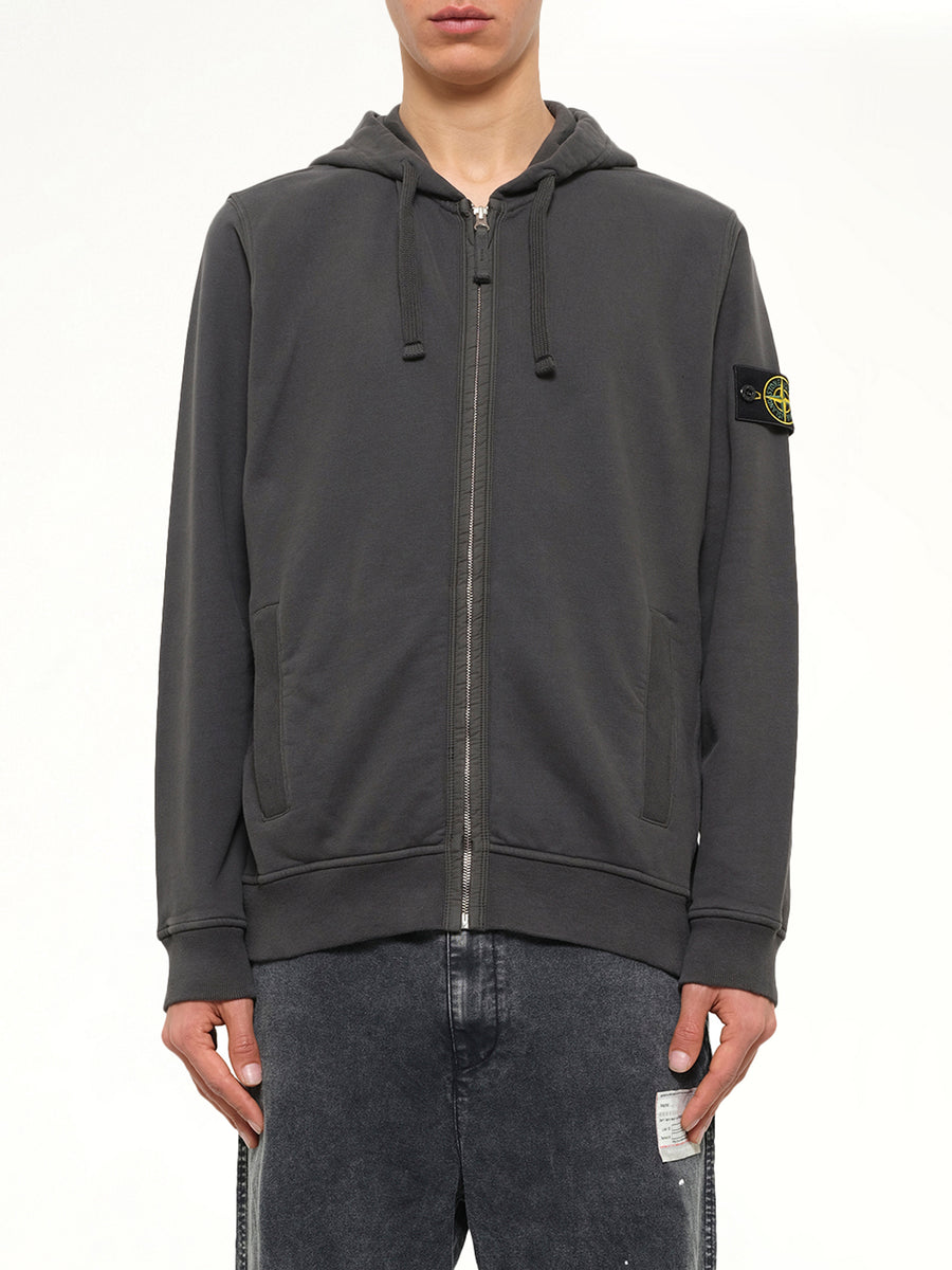 6100067 Brushed Cotton Zip-Up Hoodie in Lead Grey