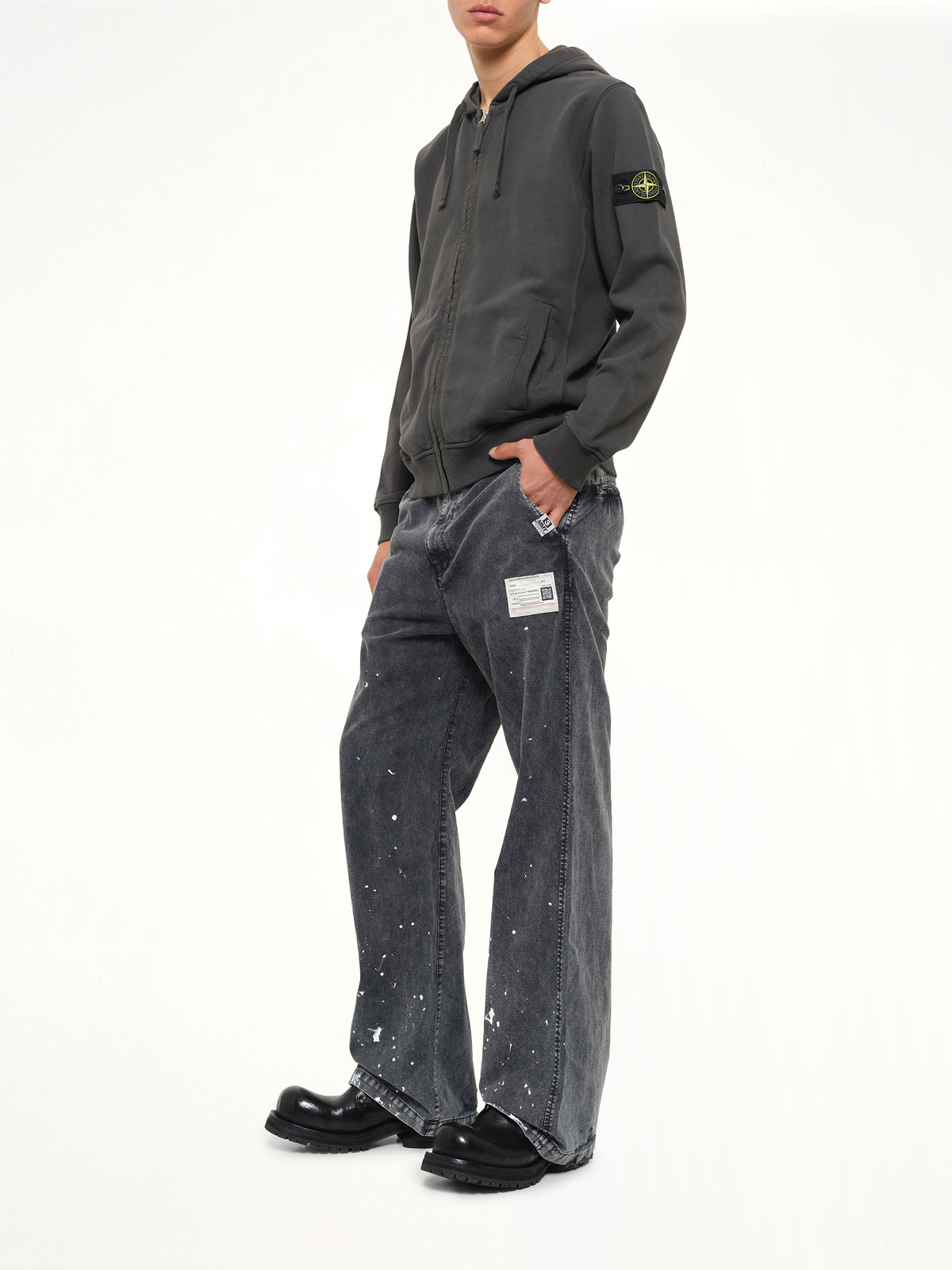 6100067 Brushed Cotton Zip-Up Hoodie in Lead Grey