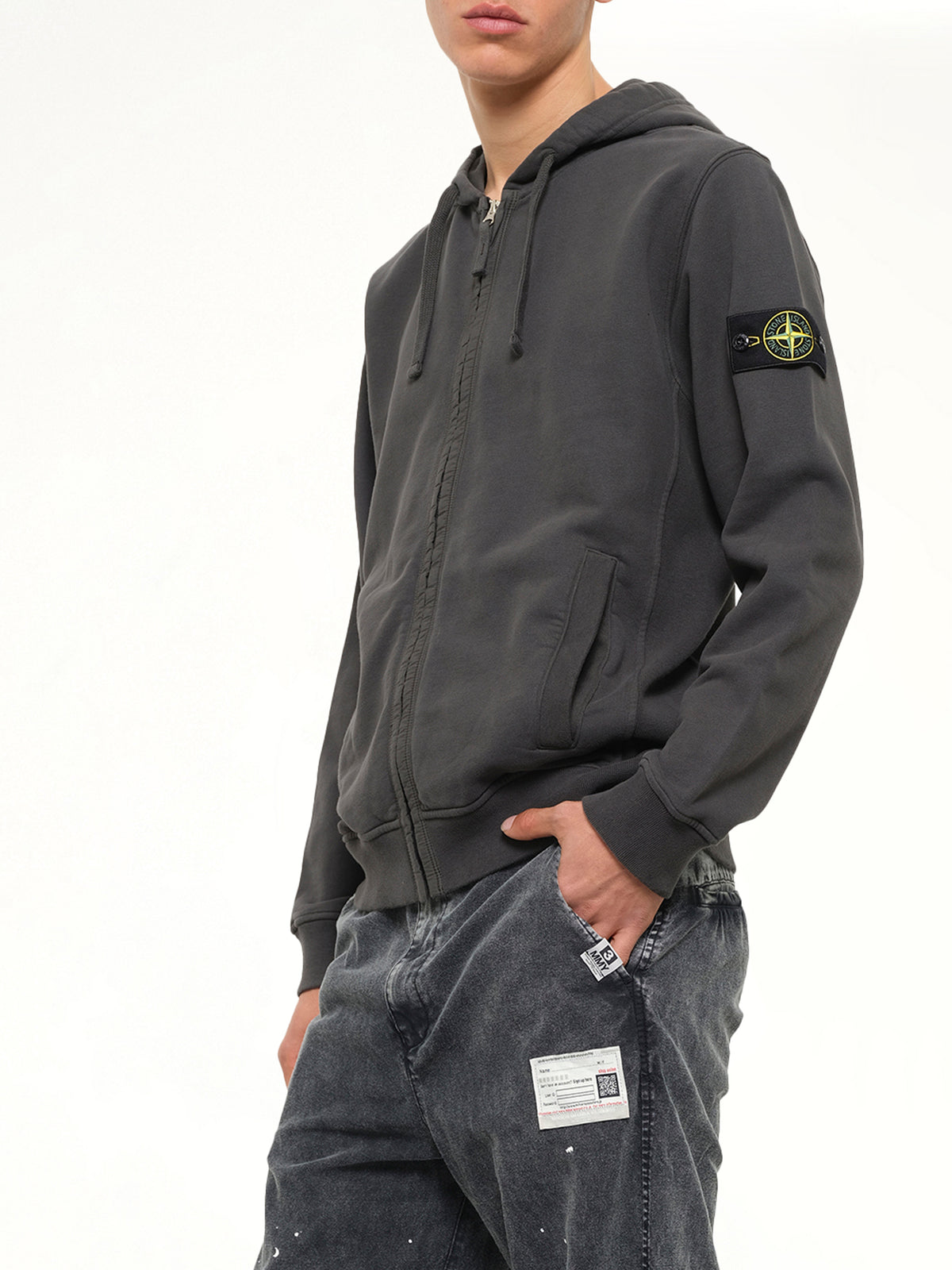 6100067 Brushed Cotton Zip-Up Hoodie in Lead Grey