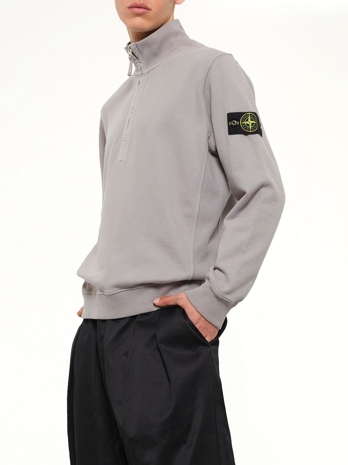6100068 Brushed Cotton Quarter Zip Sweatshirt in Grey