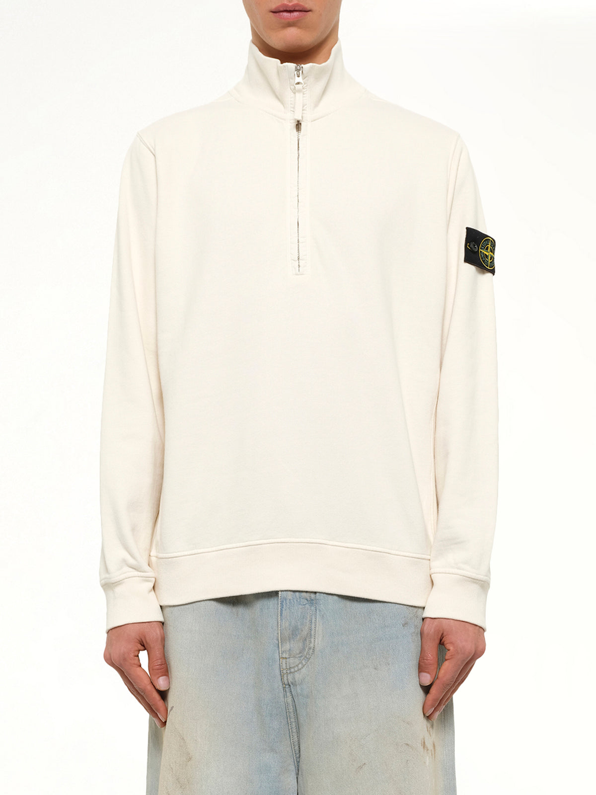 6100068 Brushed Cotton Quarter Zip Sweatshirt in Ivory