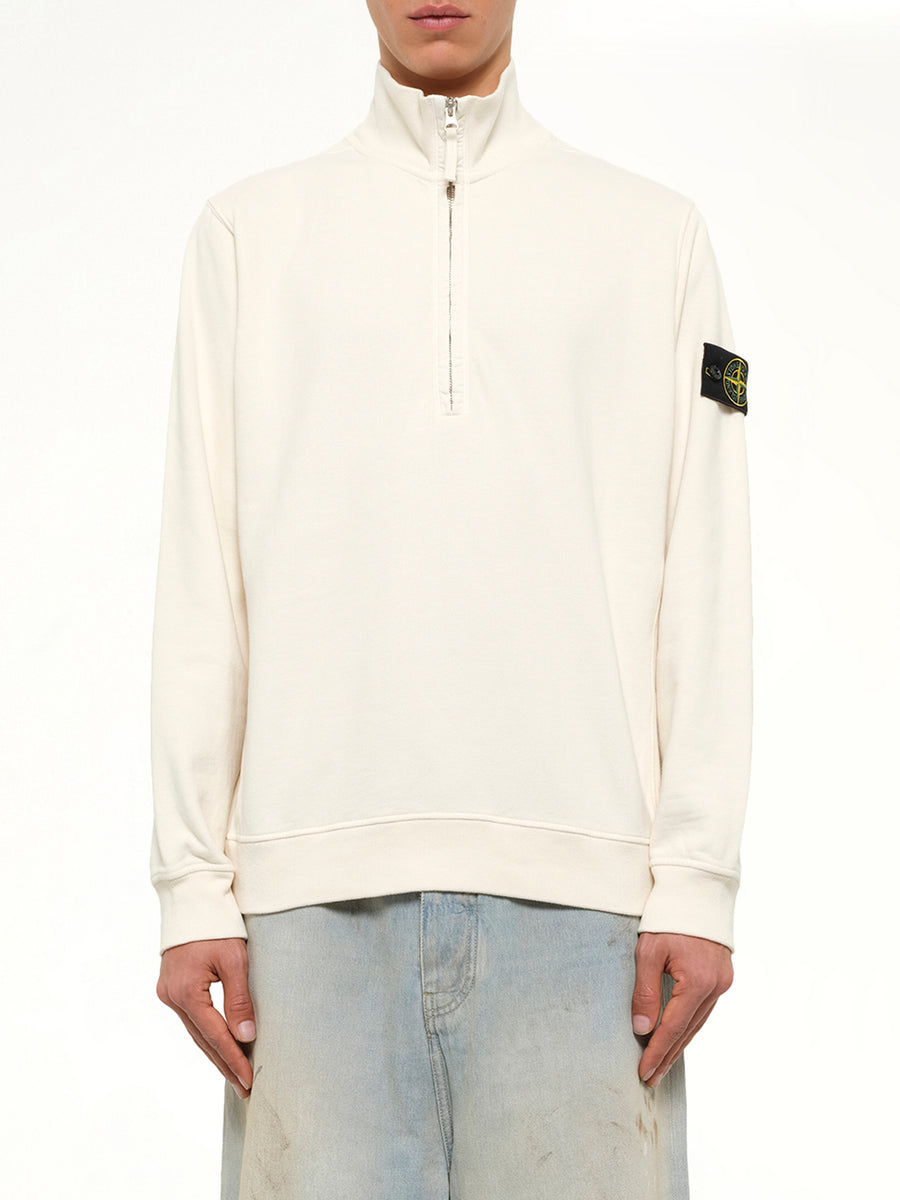 6100068 Brushed Cotton Quarter Zip Sweatshirt in Ivory