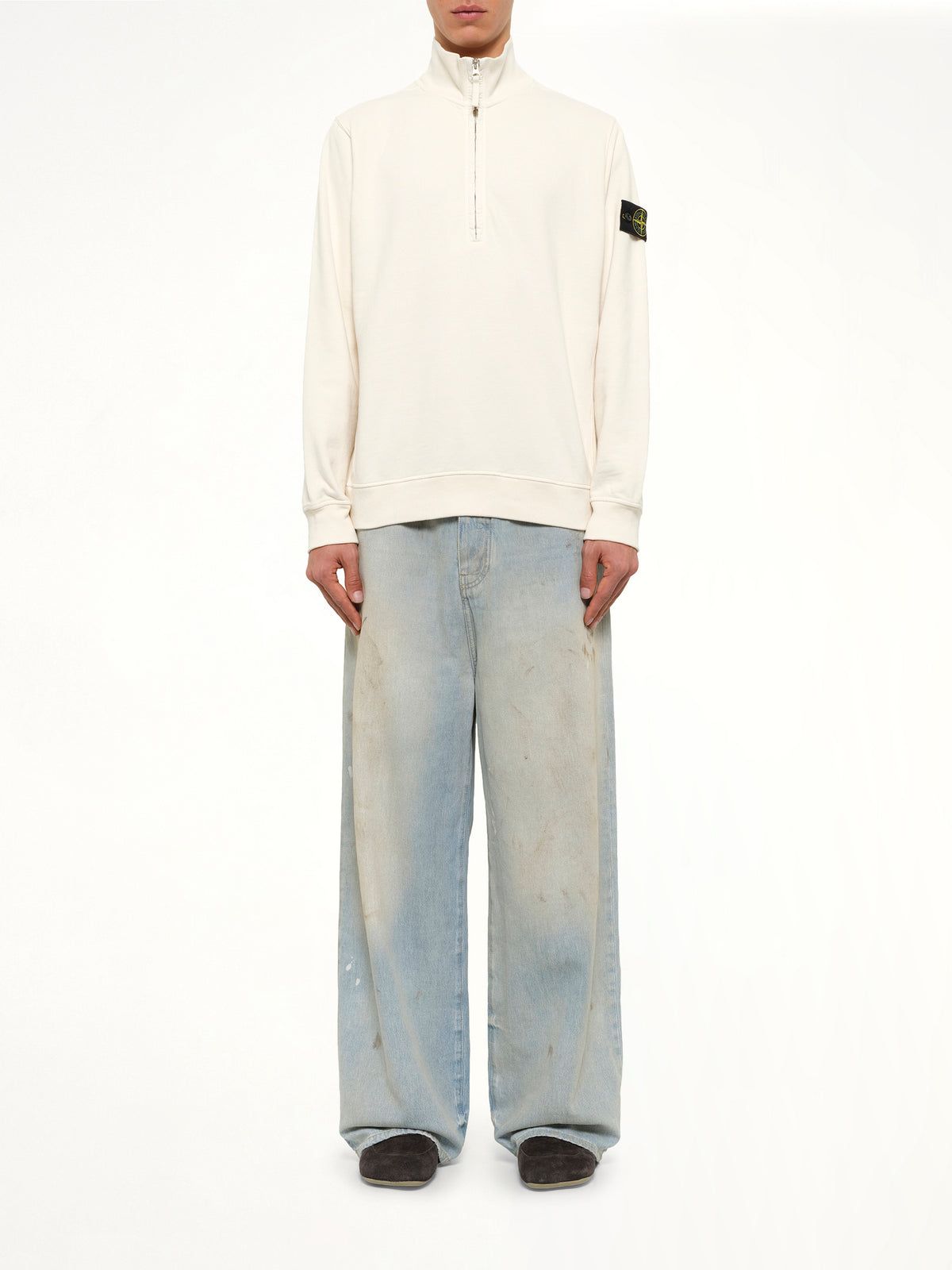 6100068 Brushed Cotton Quarter Zip Sweatshirt in Ivory