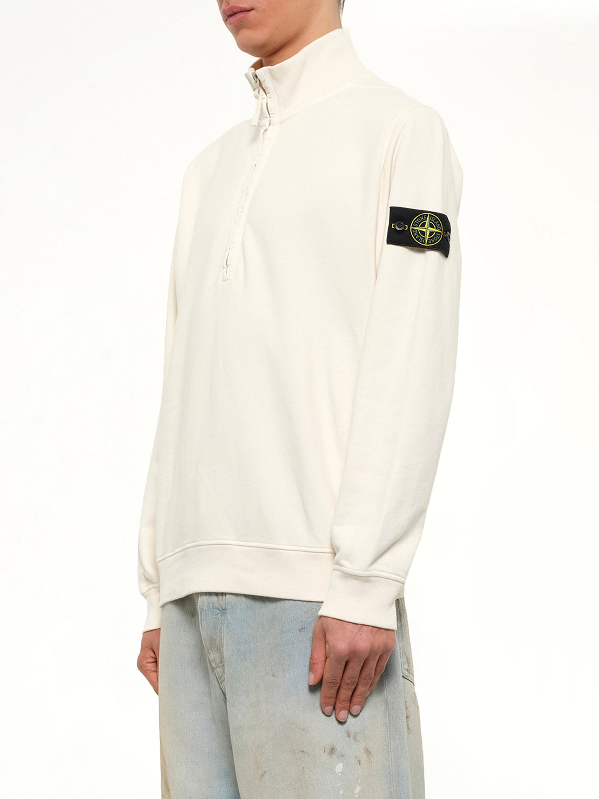 6100068 Brushed Cotton Quarter Zip Sweatshirt in Ivory