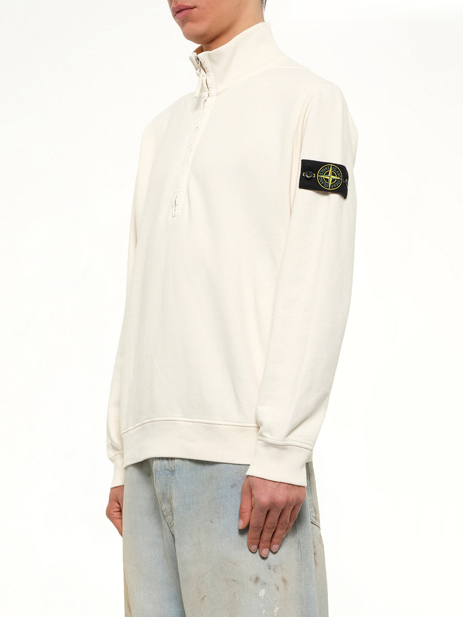 6100068 Brushed Cotton Quarter Zip Sweatshirt in Ivory