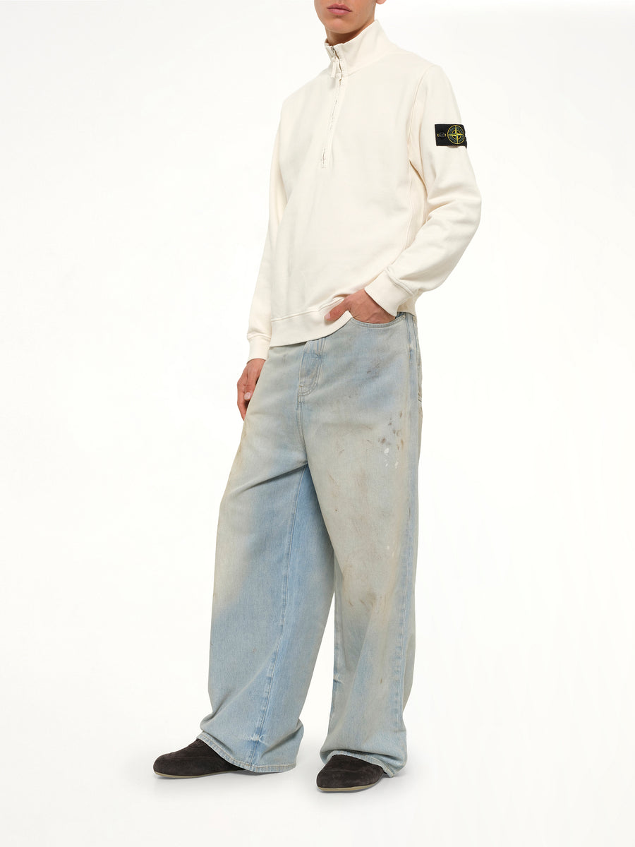 6100068 Brushed Cotton Quarter Zip Sweatshirt in Ivory