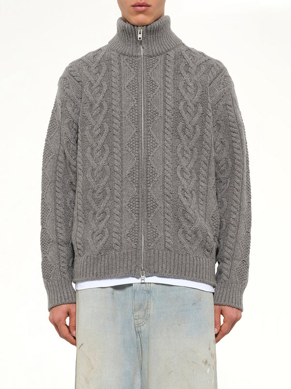 Cable Knit Zip Up in Grey Heather