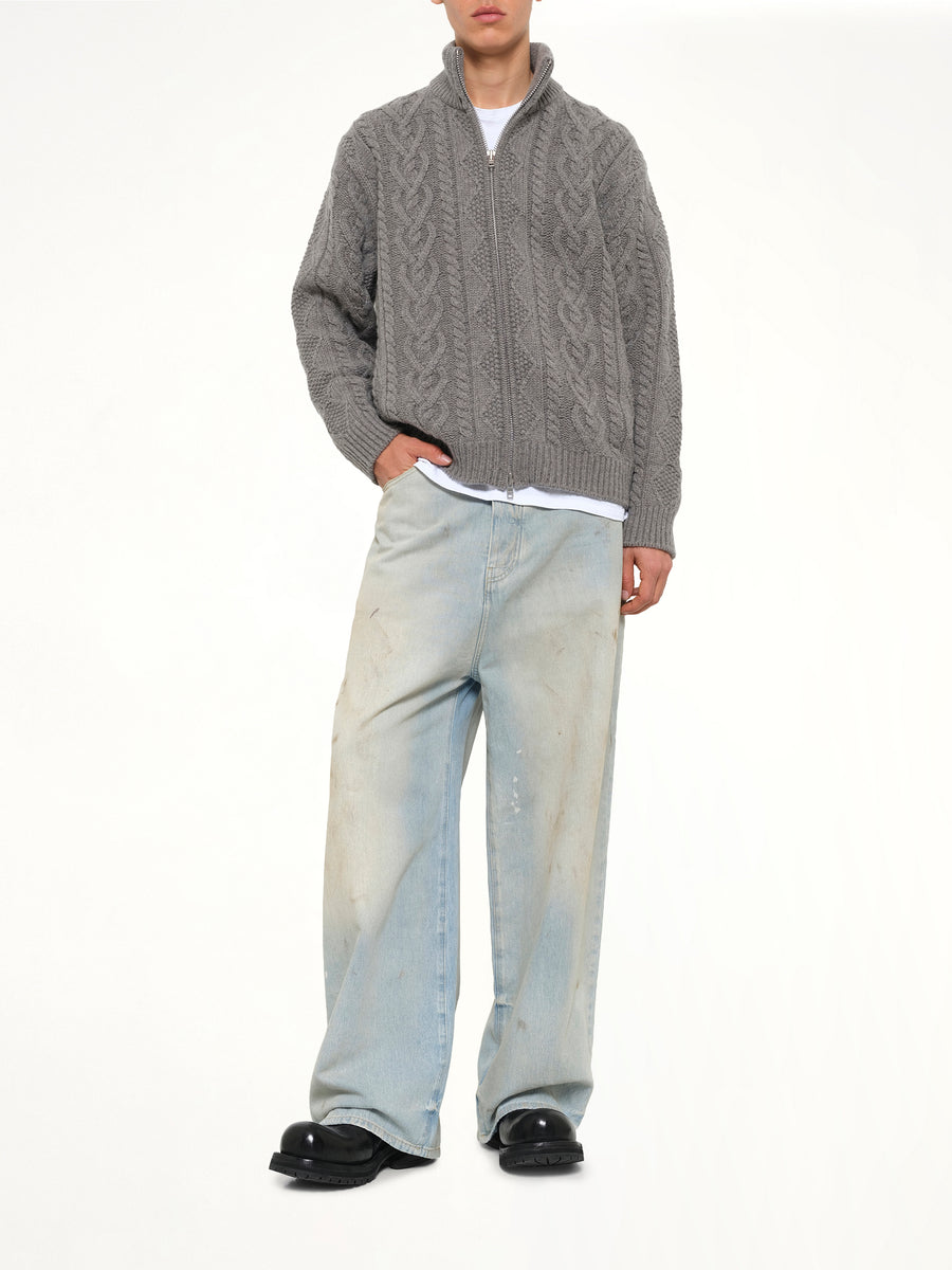 Cable Knit Zip Up in Grey Heather