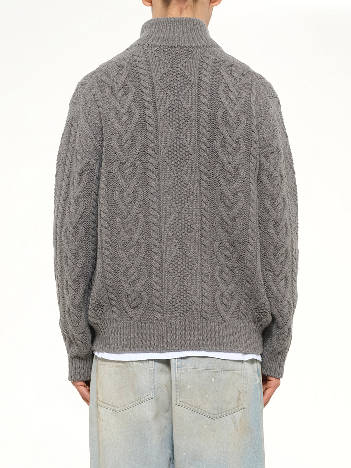 Cable Knit Zip Up in Grey Heather
