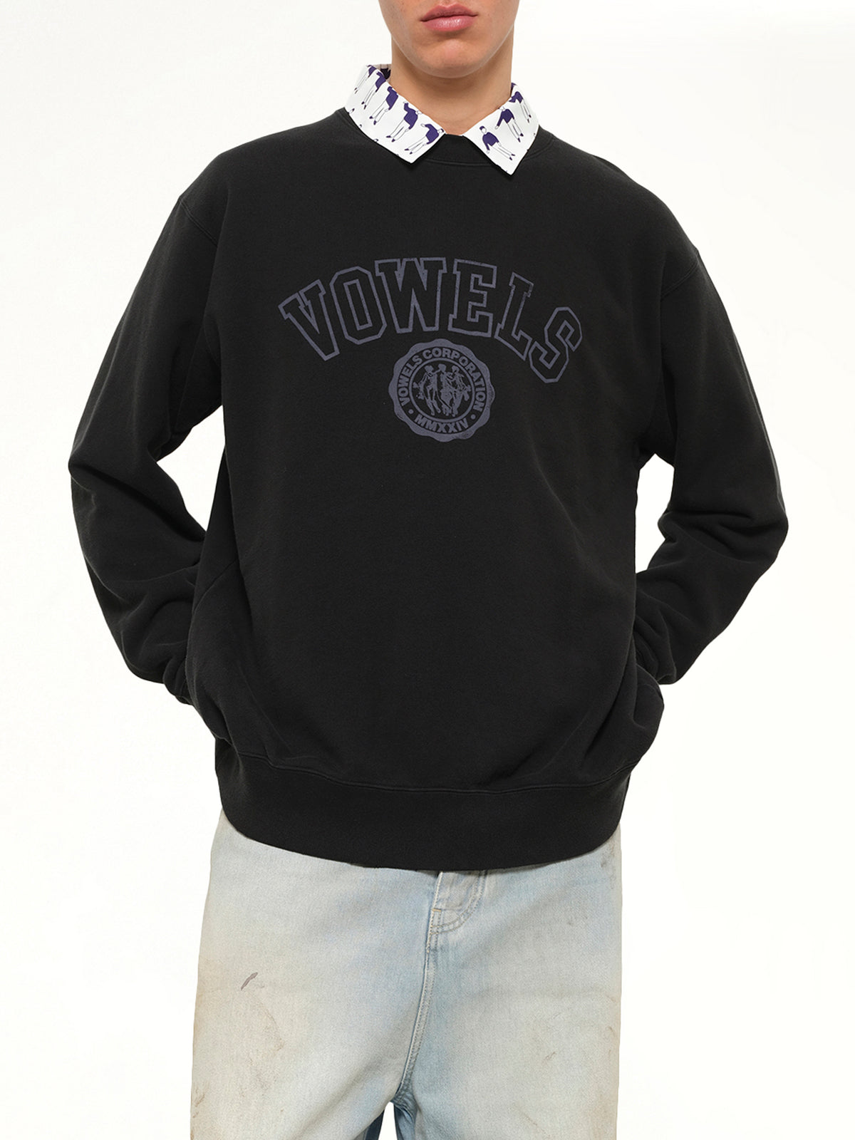 Faded Collegiate Sweatshirt in Black