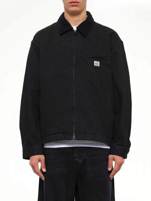 Garment Dyed Zip Up Jacket in Black