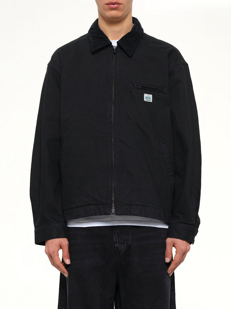Garment Dyed Zip Up Jacket in Black