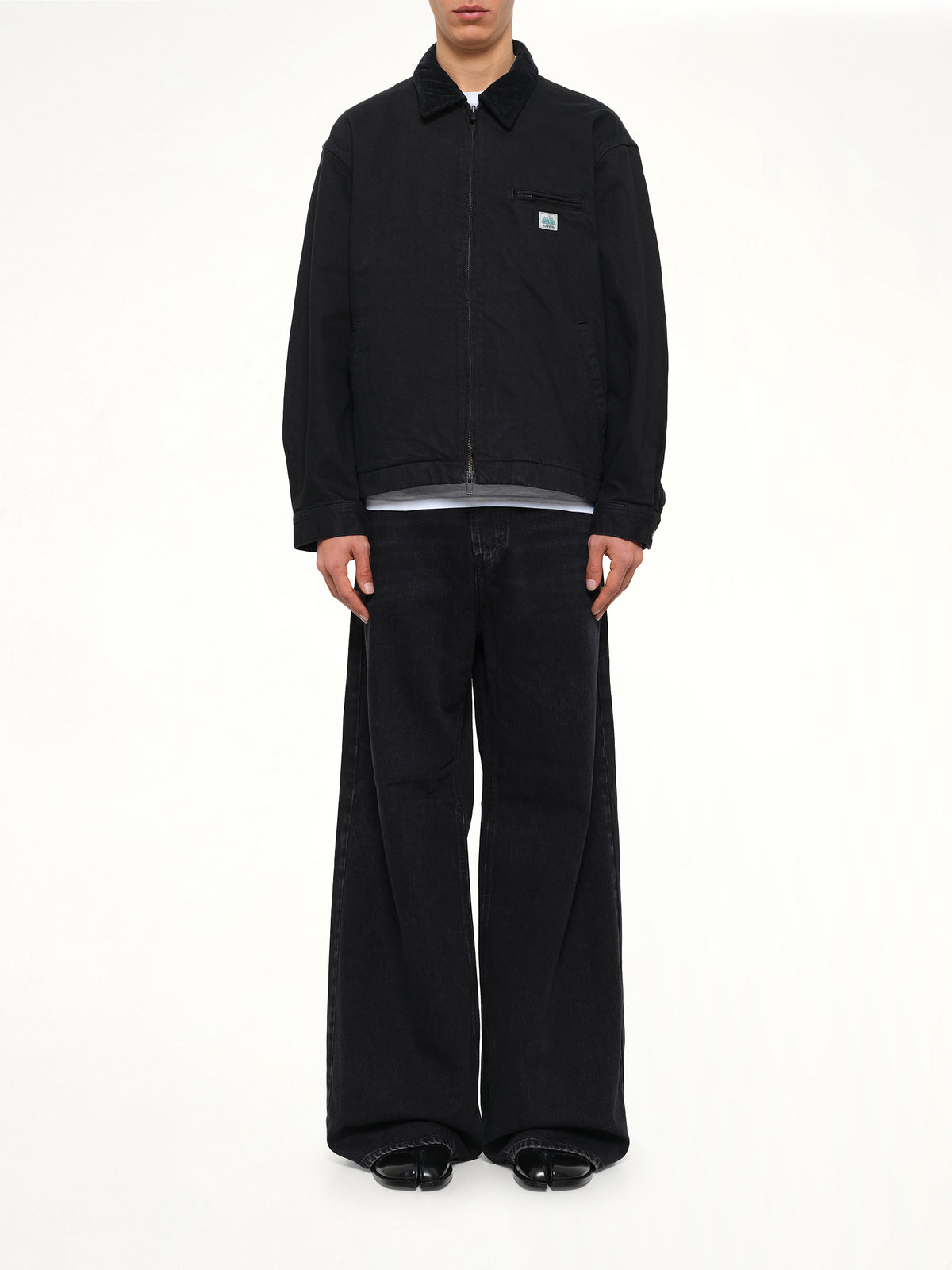 Garment Dyed Zip Up Jacket in Black