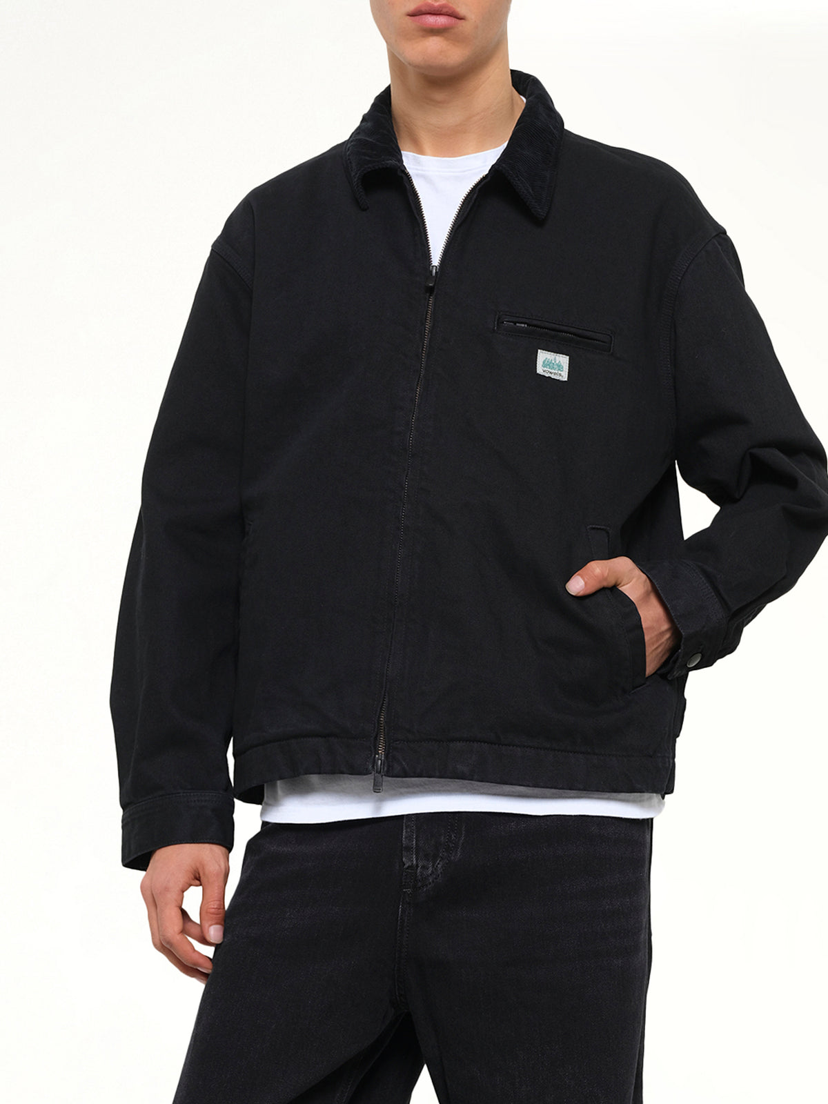 Garment Dyed Zip Up Jacket in Black