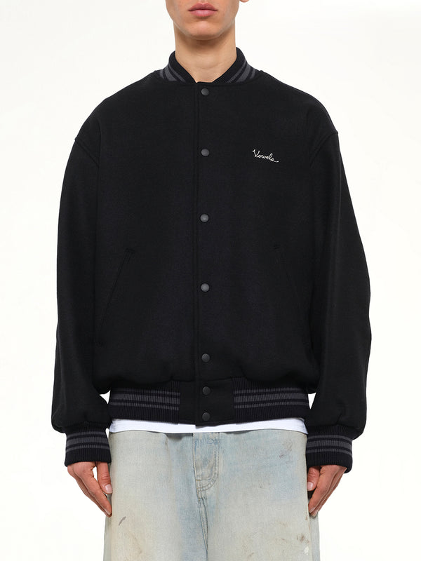 Wool Varsity Jacket in Black