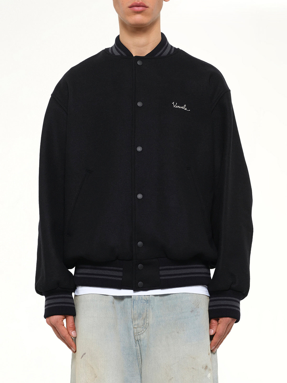 Wool Varsity Jacket in Black
