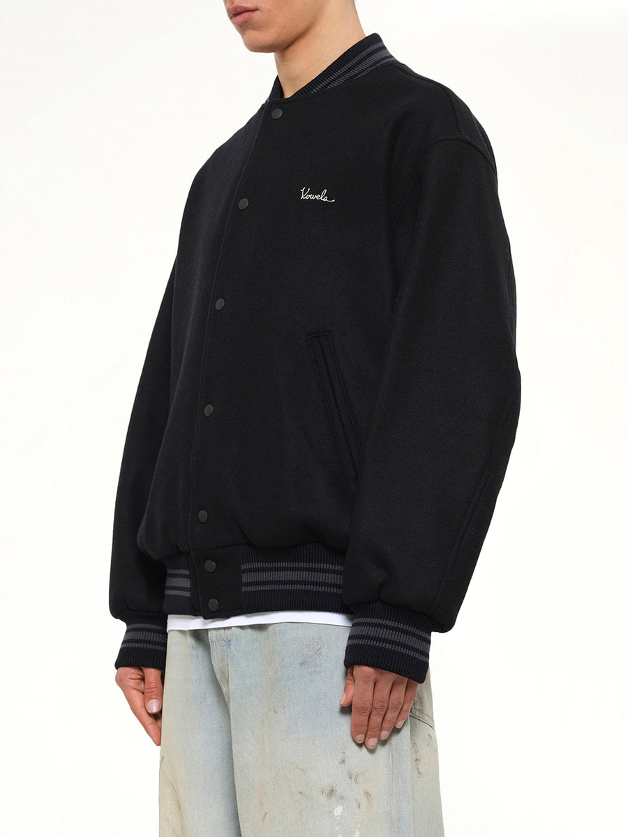 Wool Varsity Jacket in Black