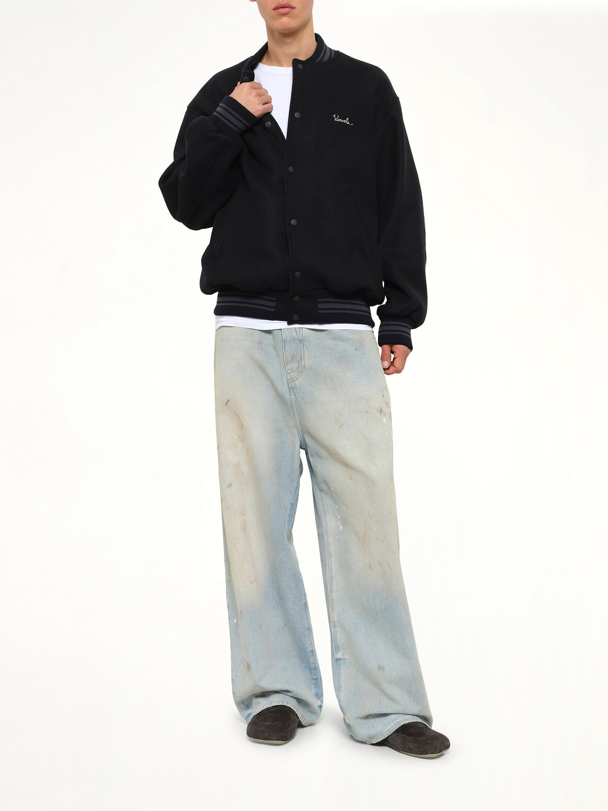 Wool Varsity Jacket in Black