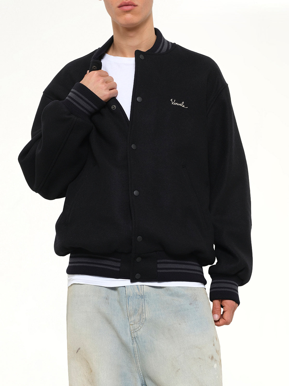 Wool Varsity Jacket in Black