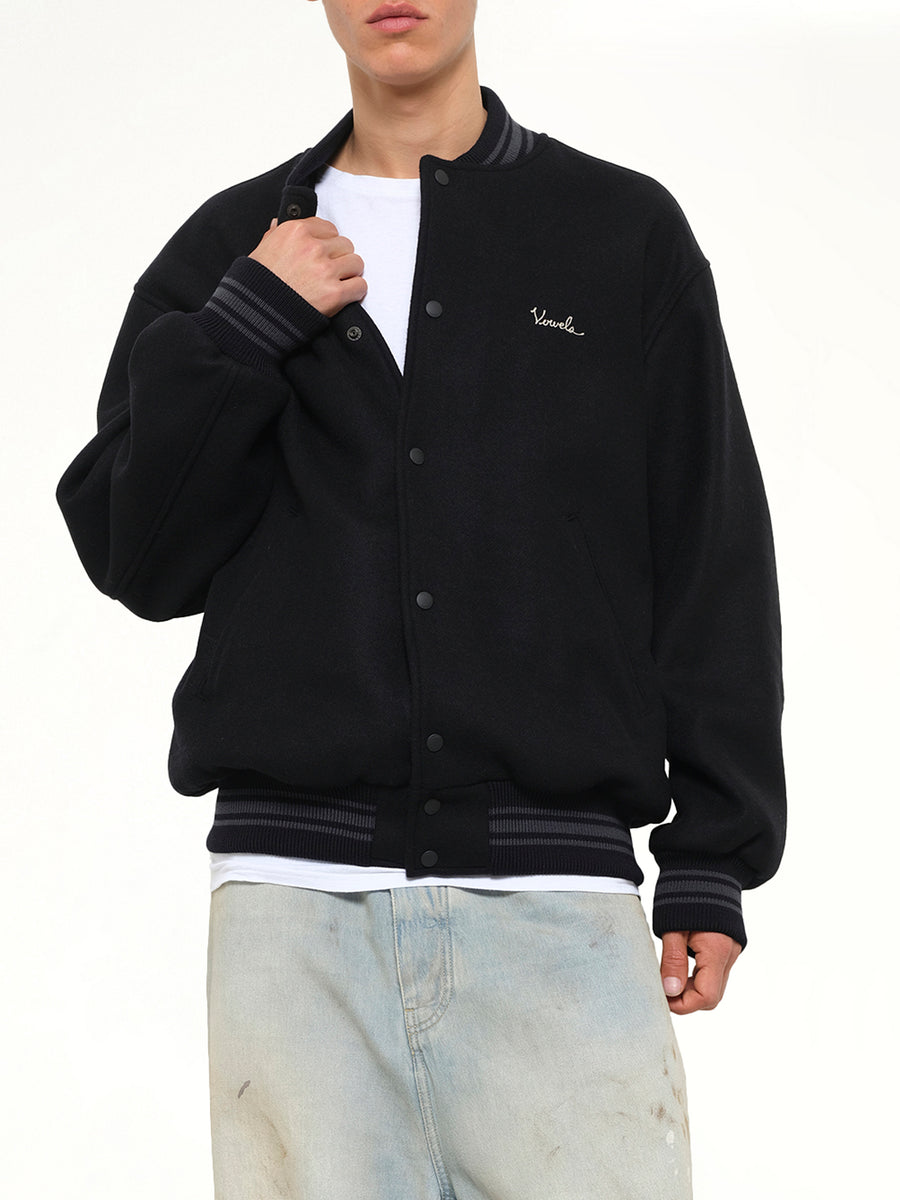 Wool Varsity Jacket in Black