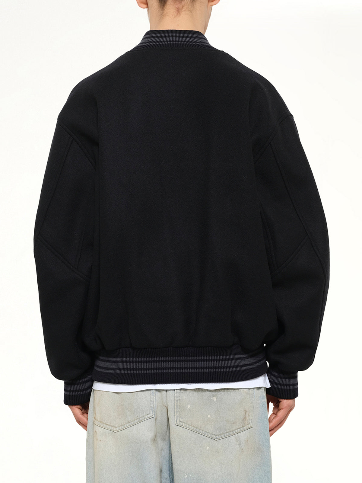 Wool Varsity Jacket in Black