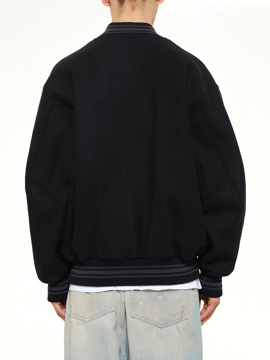 Wool Varsity Jacket in Black