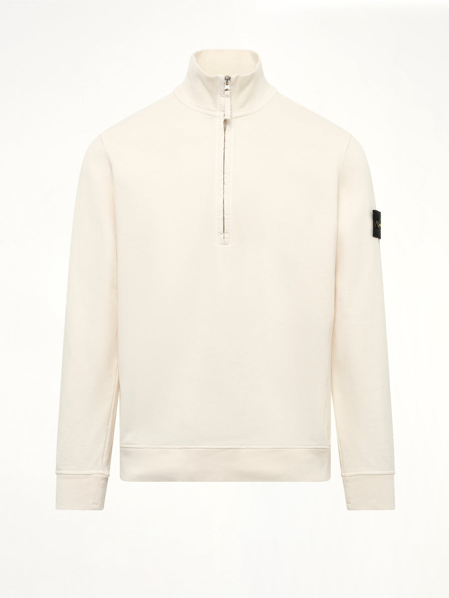 6100068 Brushed Cotton Quarter Zip Sweatshirt in Ivory