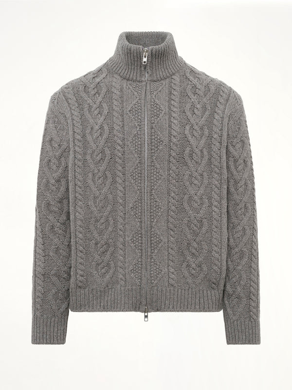 Cable Knit Zip Up in Grey Heather