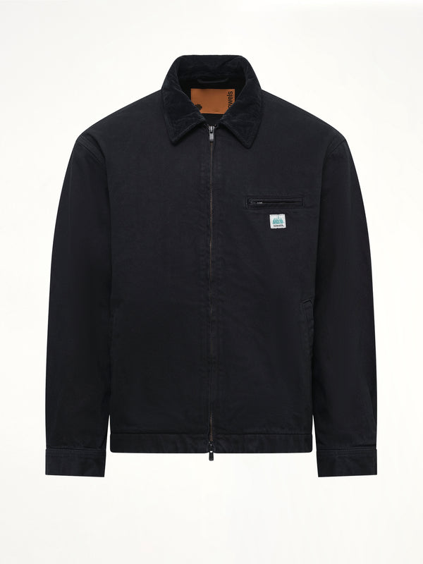 Garment Dyed Zip Up Jacket in Black