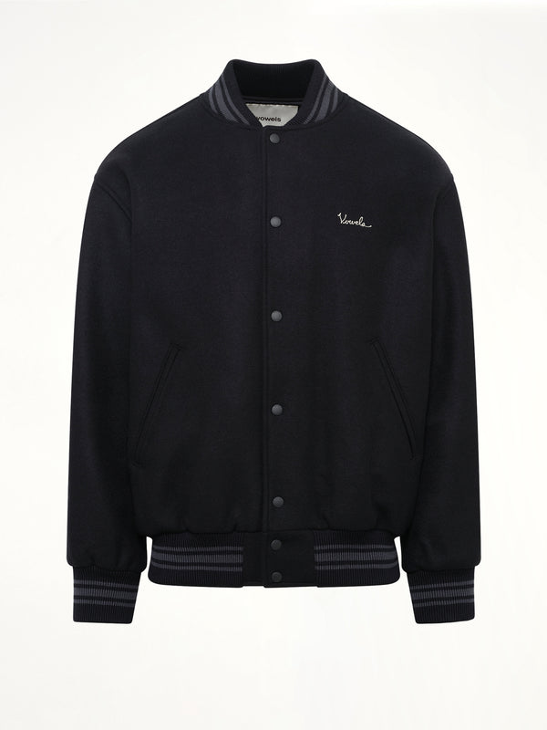 Wool Varsity Jacket in Black