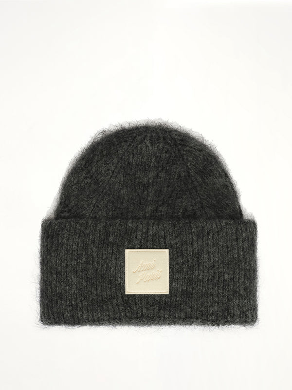 Ami Paris Patch Beanie in Charcoal Grey
