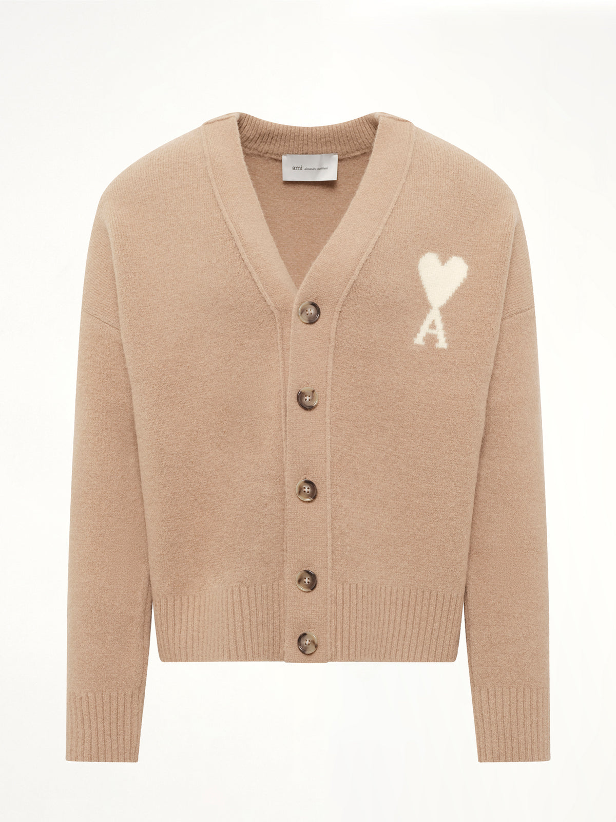 Ami De Coeur V Neck Cardigan in Beige