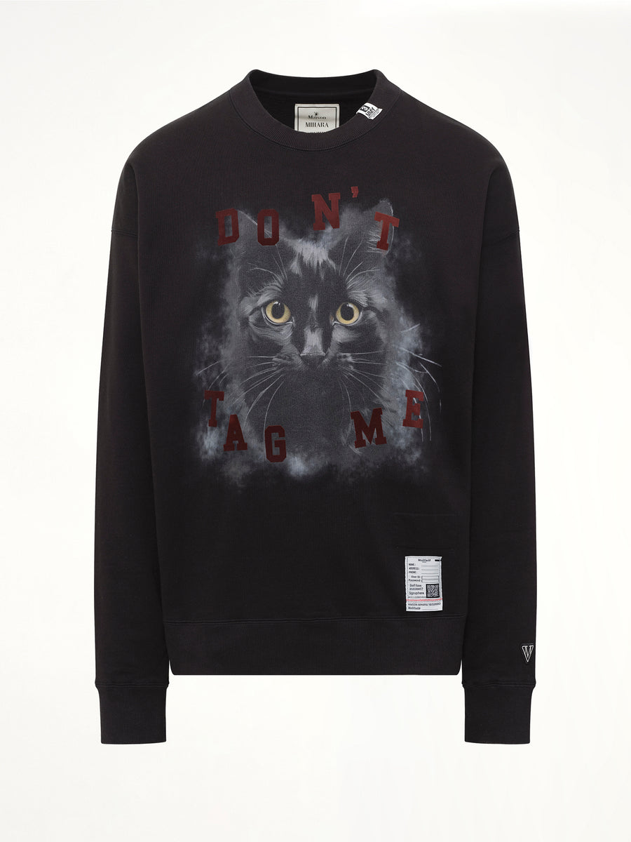 Cat Printed Sweatshirt in Black