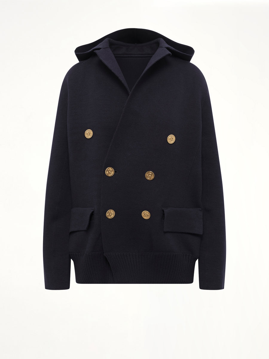 Cotton Cashmere Knit Jacket in Navy