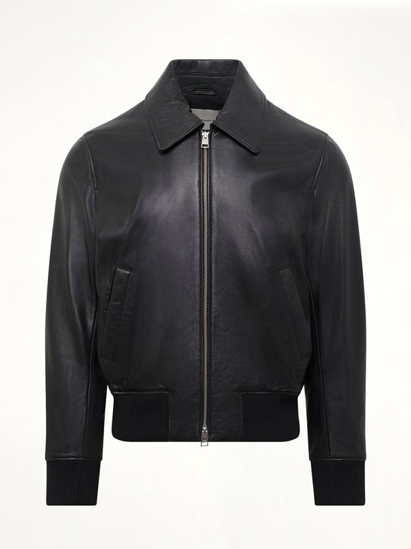 Lamb Leather Zipped Jacket in Black