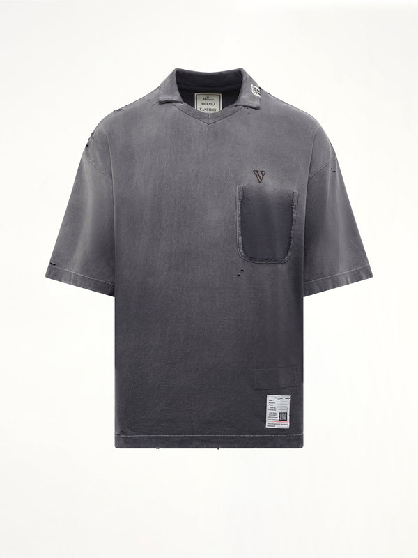 Sun Faded Collared T-Shirt in Black