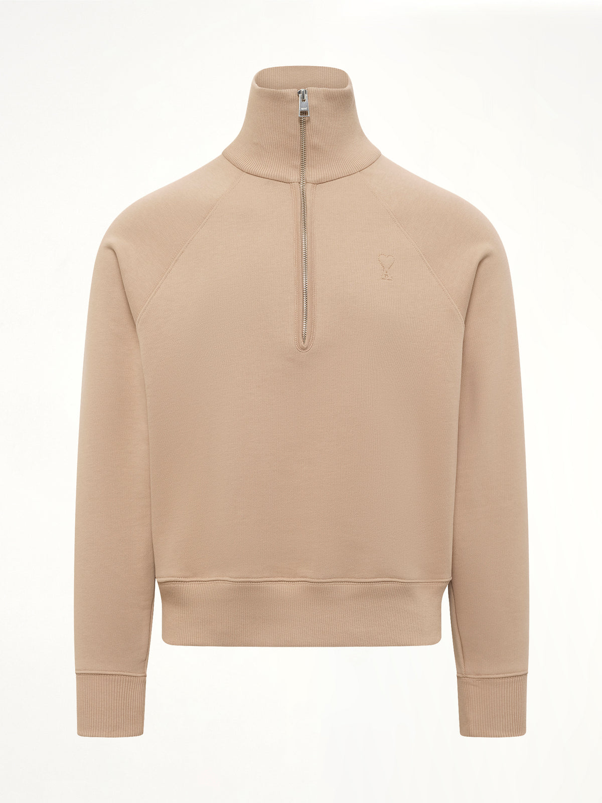 Embossed Ami De Coeur Zipped Sweatshirt in Beige