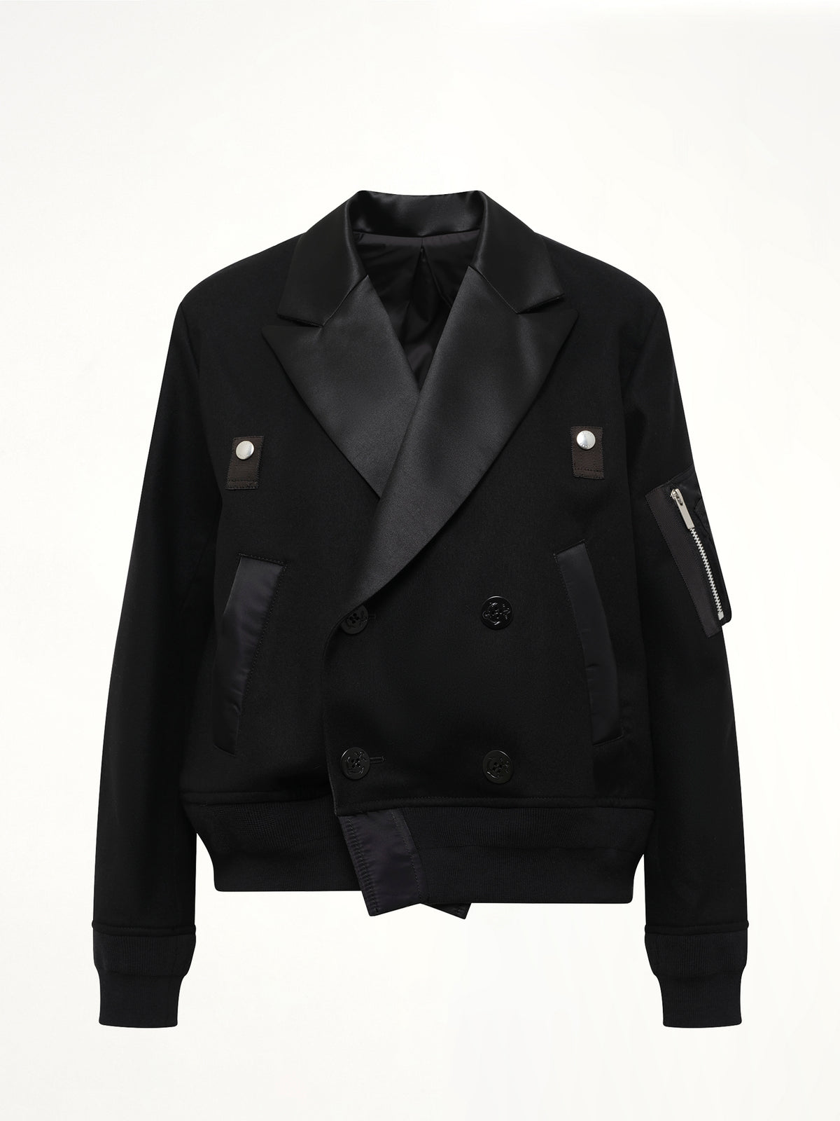 Wool Flannel x Nylon Twill Jacket in Black