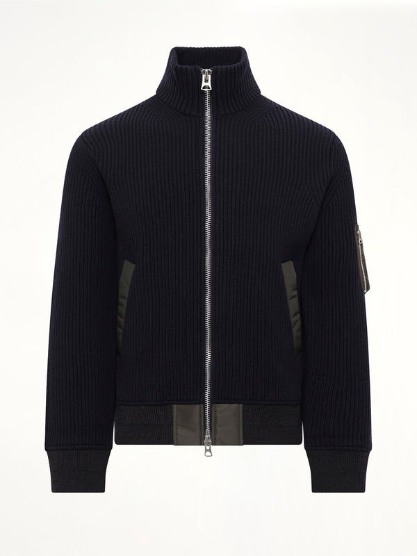 Wool Knit Blouson in Navy/Dark Khaki