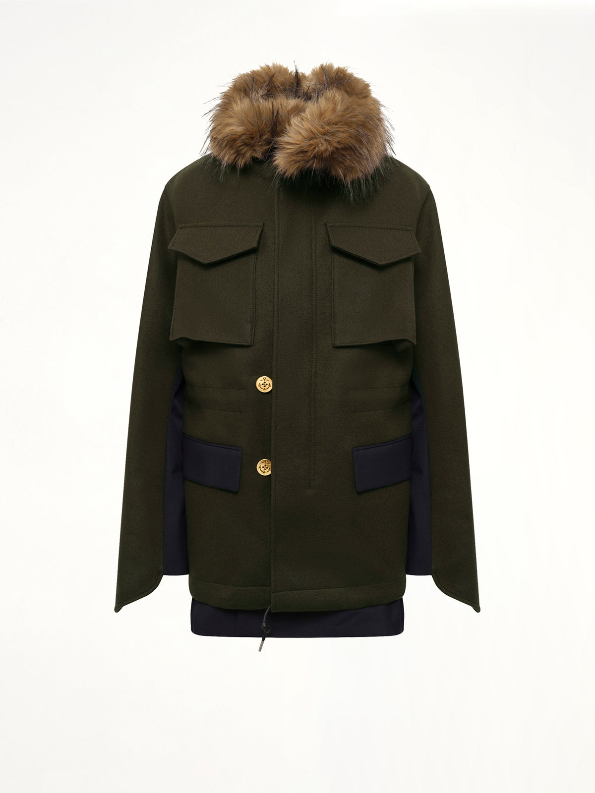 Wool Melton x Suiting Jacket in Khaki/Navy