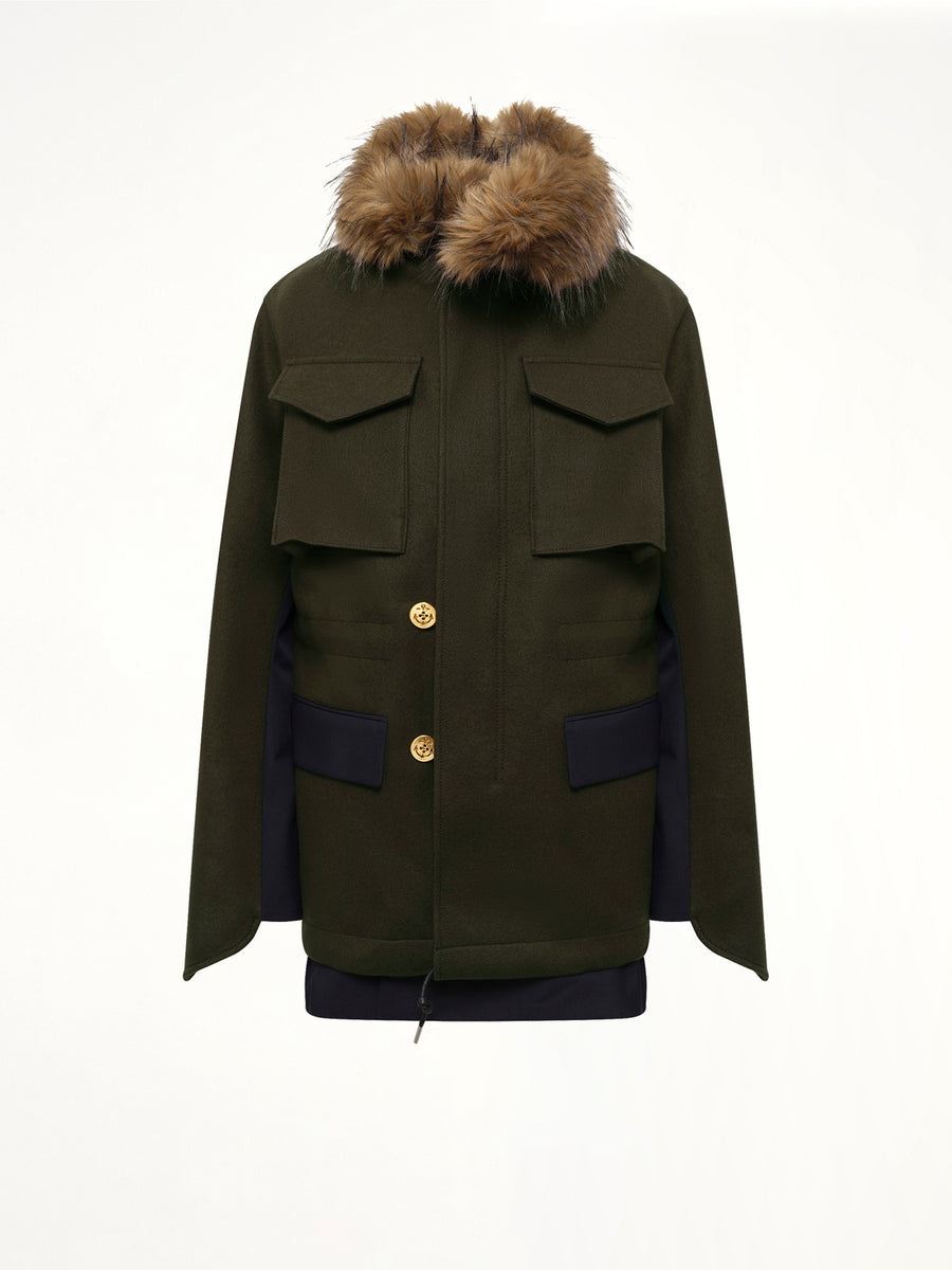 Wool Melton x Suiting Jacket in Khaki/Navy