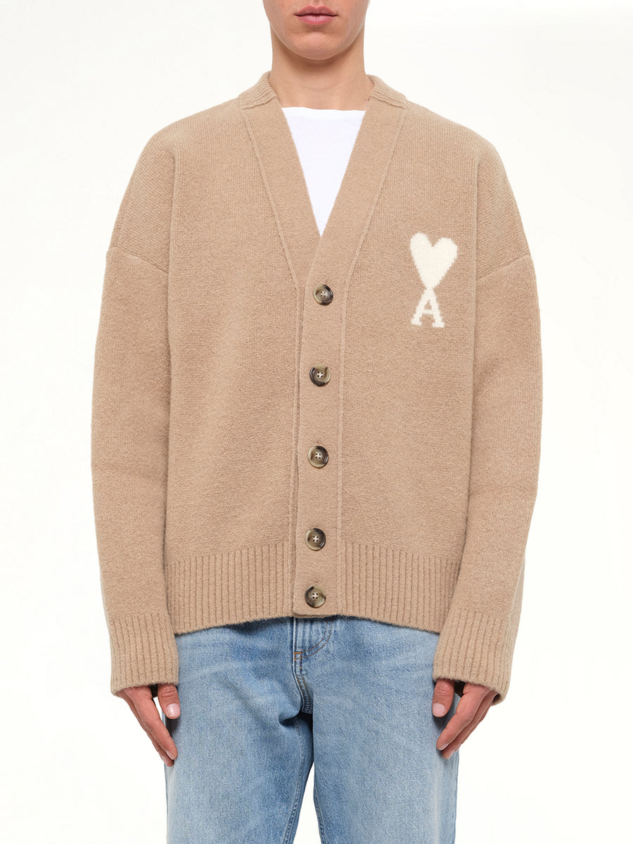 Ami De Coeur V Neck Cardigan in Beige