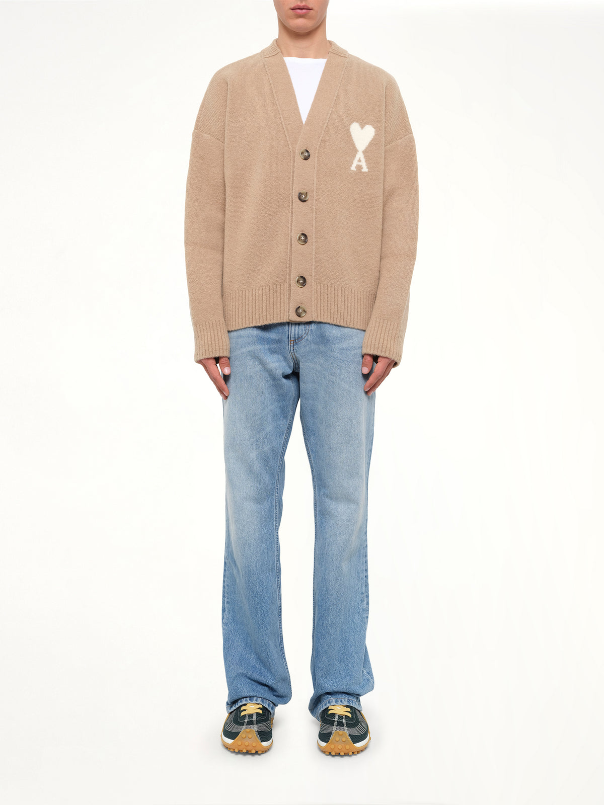 Ami De Coeur V Neck Cardigan in Beige