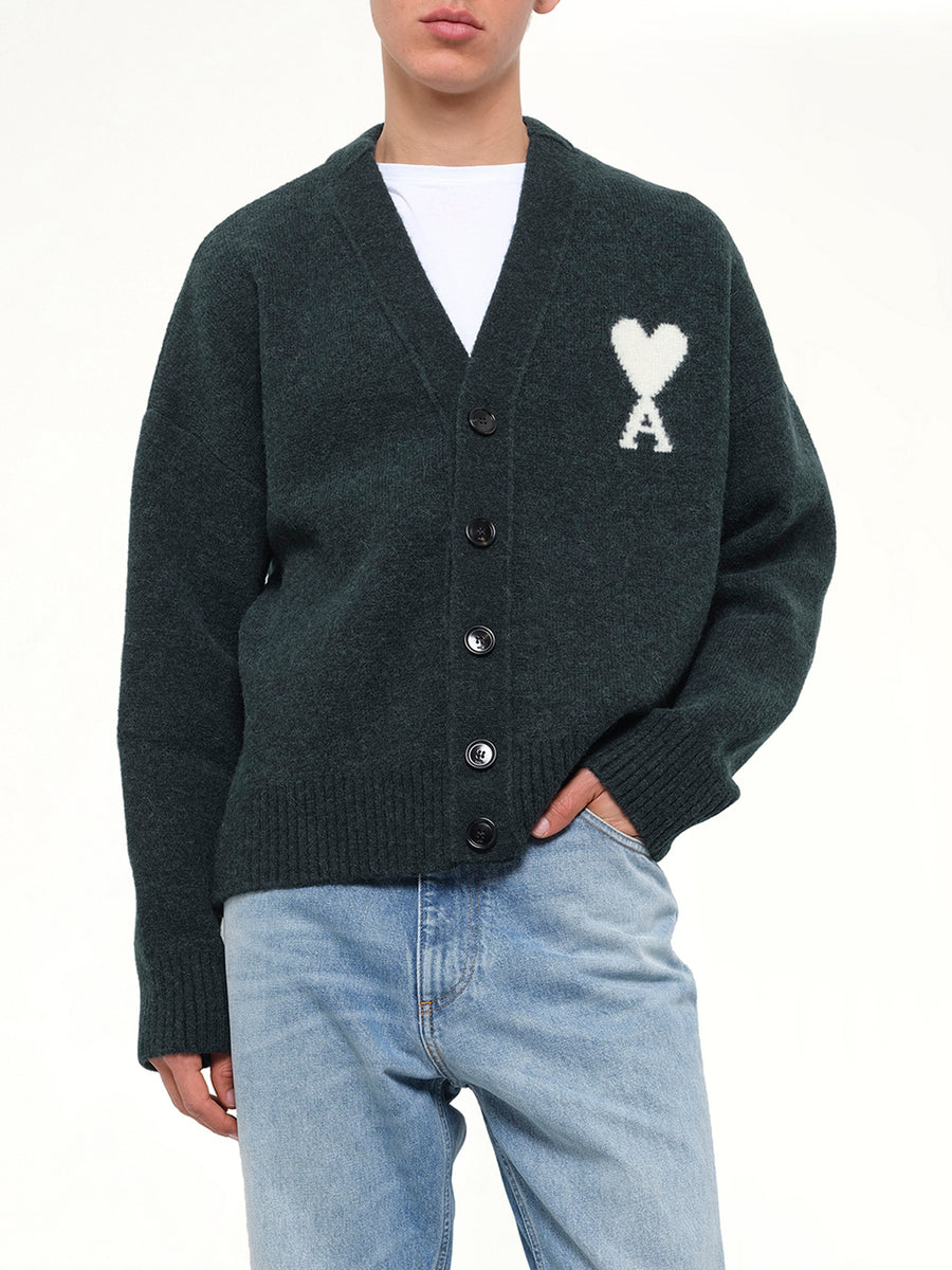 Ami De Coeur V Neck Cardigan in Green