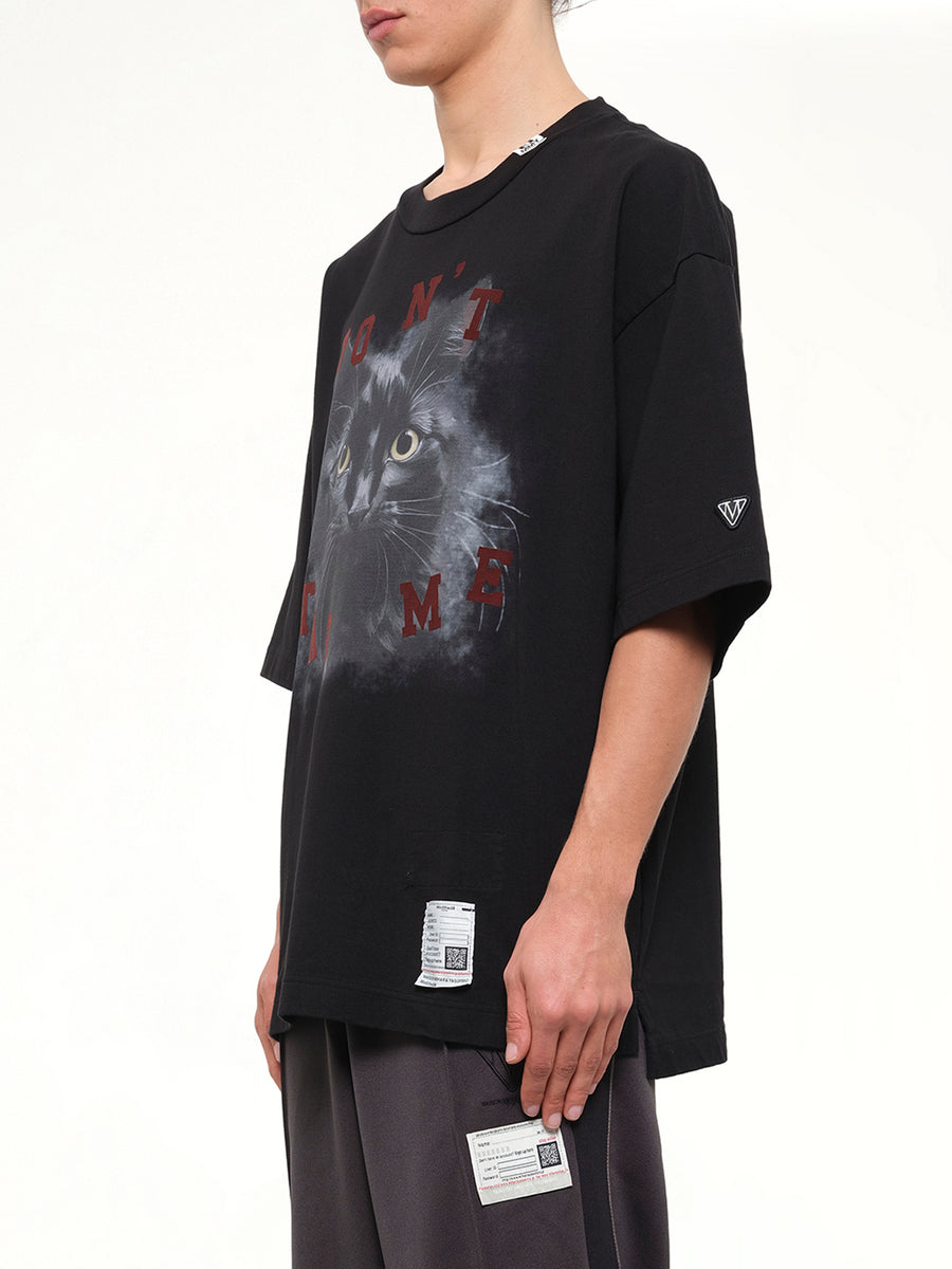 Cat Printed T-Shirt in Black