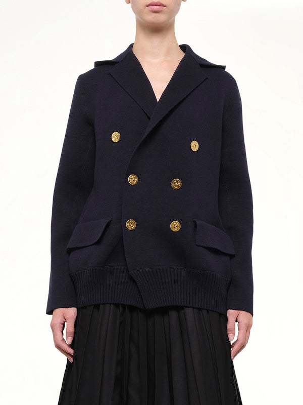 Cotton Cashmere Knit Jacket in Navy