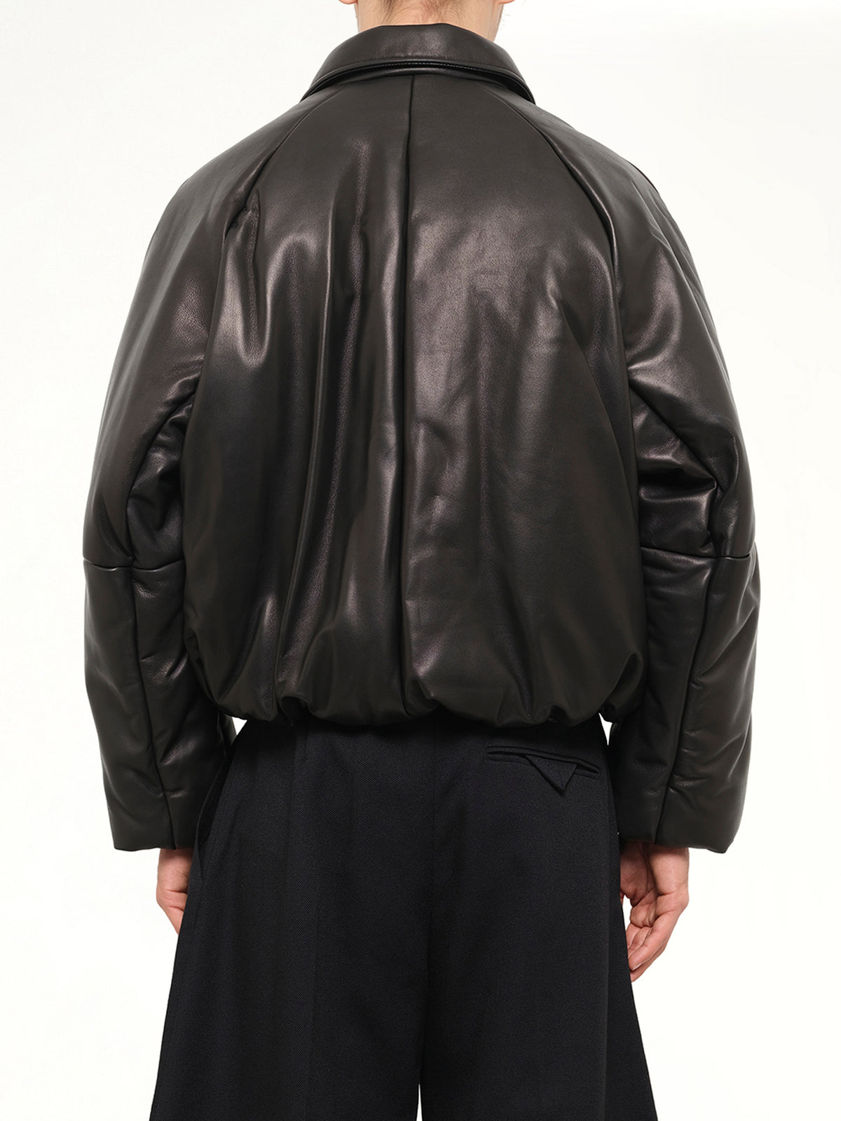 Inflated Balloon Leather Jacket in Black