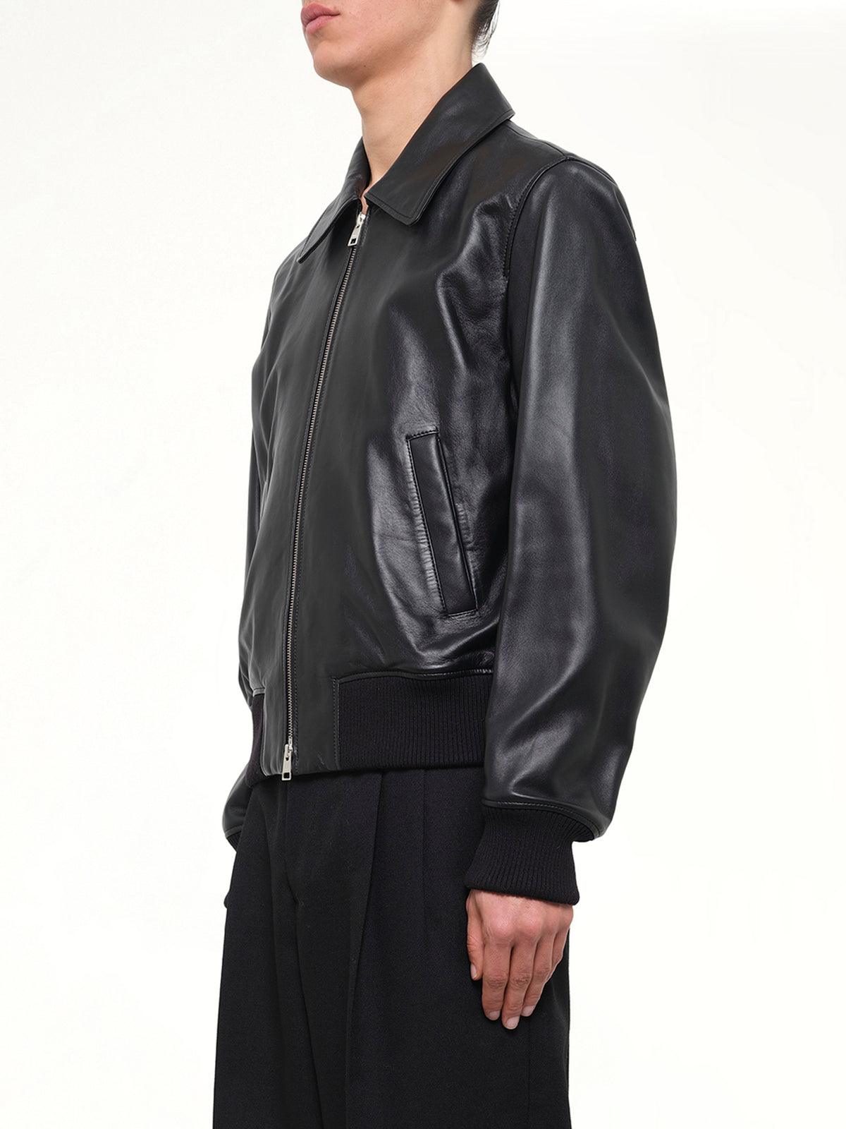 Lamb Leather Zipped Jacket in Black