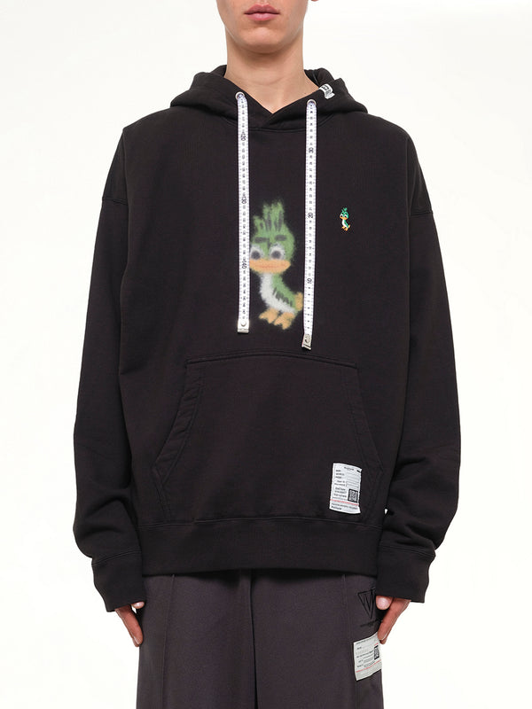 Leon Printed Sweat Hoodie in Black